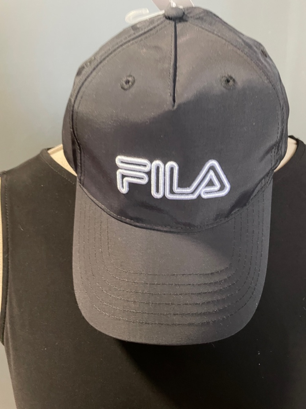 Fila Black Cap with Branded Tag and Navy Logo Accents One size NWT